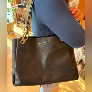 Michael Kors Black Shoulder Bag with Gold Accents
